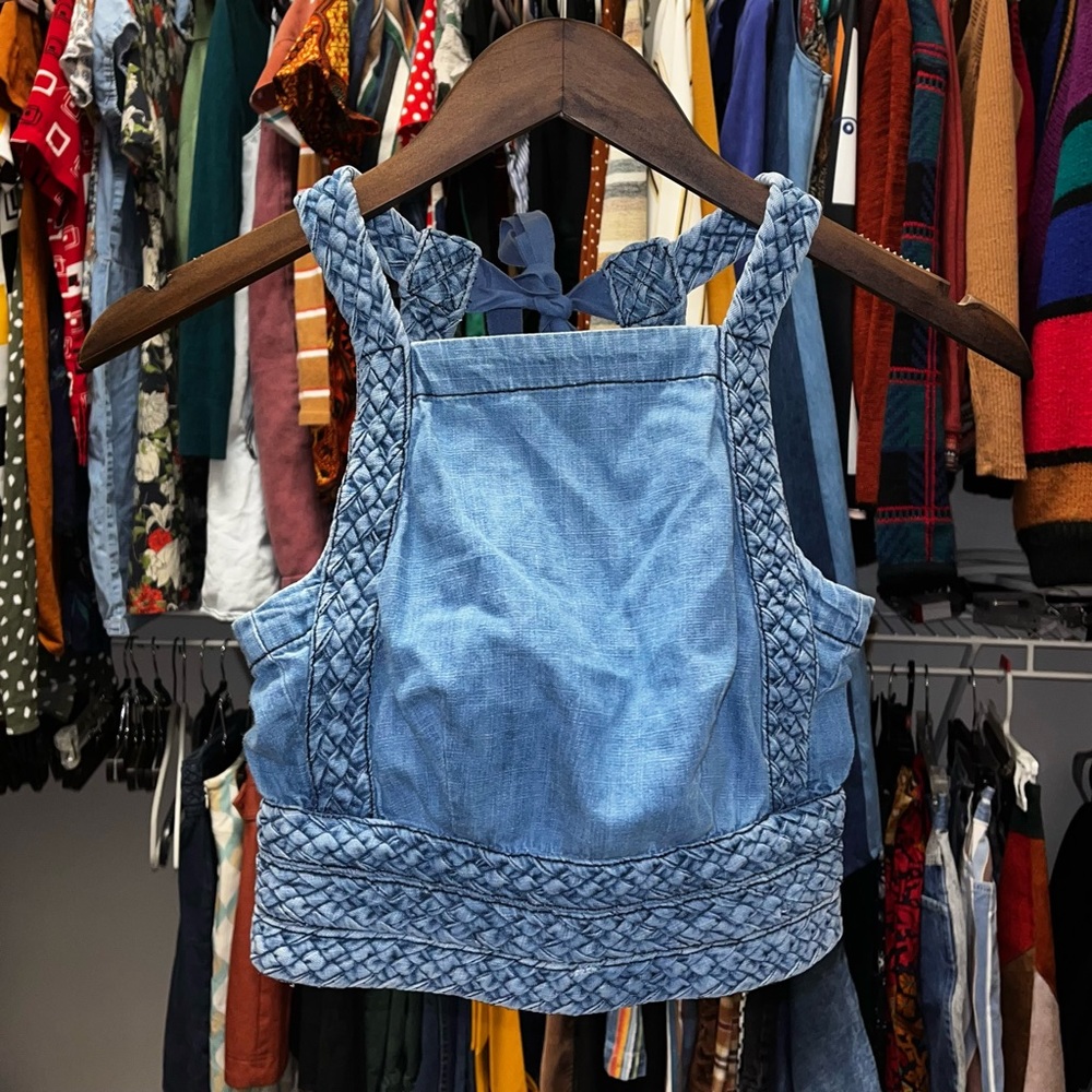 Maeve Anthropologie Braided Cropped Denim Tank Halter Top